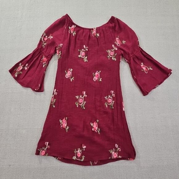 Fig and Flower Women's Medium Red Smock With Rose Embroidery Ruffled Sleeves EUC - Picture 11 of 14